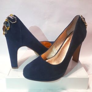 Miss Albright Bedazzled Blue Suede Heels